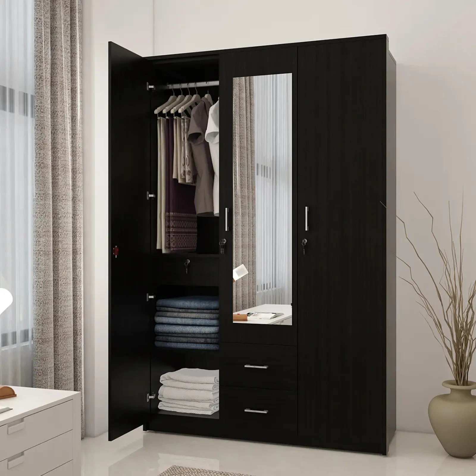 Value V2 3-door Dresser Wardrobe - Natural Wenge